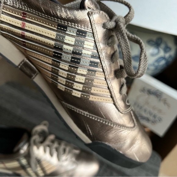 Burberry Metallic Leather Check Leather trim Lace Up Sneakers EU38 US8 - Picture 15 of 15